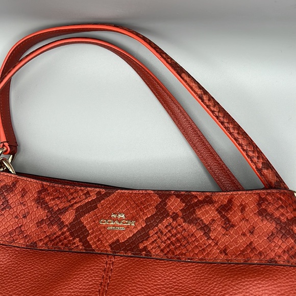 Coach Lexy Orange/Cognac Pebbled Leather Python Embossed Trim Gold Tone Hardware - Picture 5 of 15